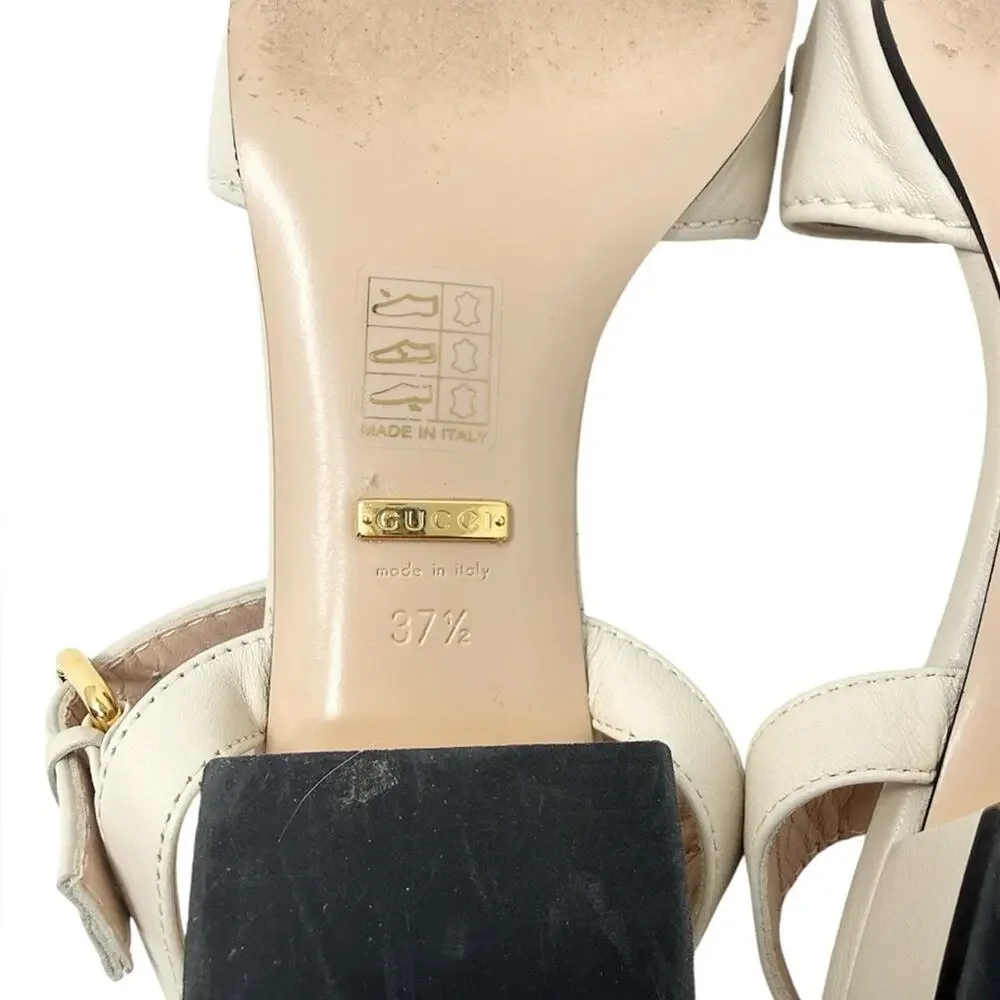 Gucci Baby Horsebit Leather Low Block Heel Sandals Mystic White Ivory Size 37.5